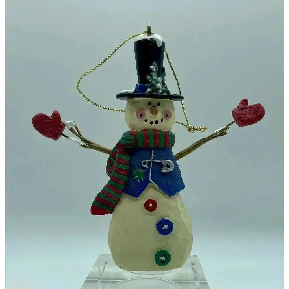 Uncle Artie Hallmark Snowman‎ Christmas Ornament With Scarf & Top Hat 4.6” High